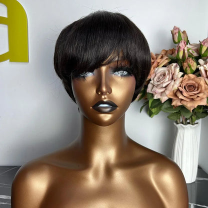 Short Pixie Cut Wig Human Hair For Black Women Machine Made Wigs With Bangs Short Wig Human Hair Wigs