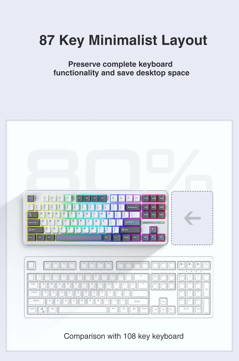 AULA F87 Mechanical Keyboard 2.4G/USB/Bluetooth 3 Mode Wireless Gaming Keyboard 87 Keys Hotswap RGB Gasket Keyboard