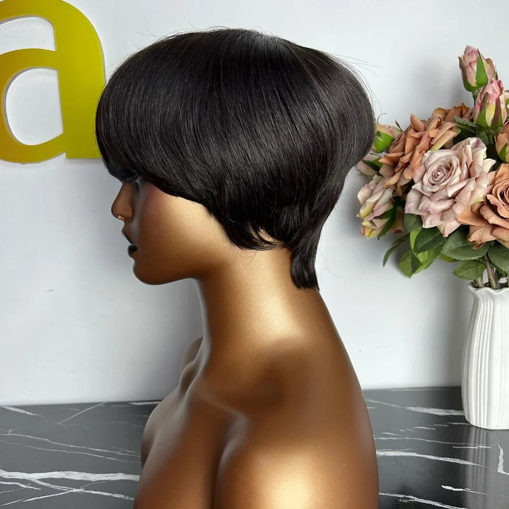 Short Pixie Cut Wig Human Hair For Black Women Machine Made Wigs With Bangs Short Wig Human Hair Wigs