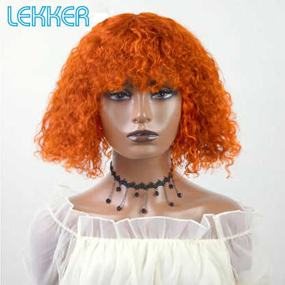 Lekker Colored Short Pixie Afro Kinky Curly Bob 100% Human Hair Wigs With Bangs For Women Brazilian Remy Hair Ombre Brown Wigs