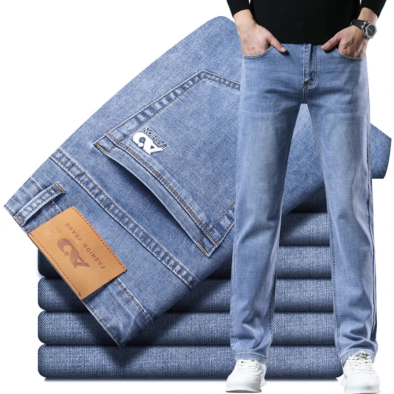 2024  Men's Workwear Jeans Classic Stretch Fabrics Loose Straight-leg Trousers Casual All-match Denim Pants Male