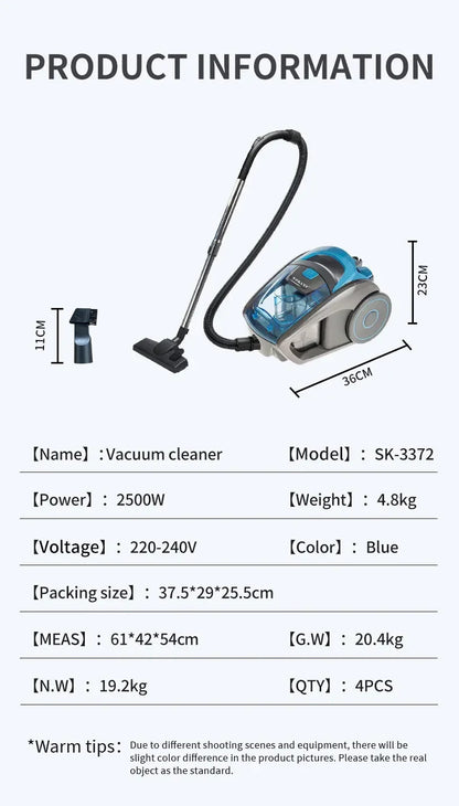 Houselin 2500W Bagless Canister Vacuum Cleaner, Multi-Cyclonic Filtration, Corded Vacuum for Hard Floors, Carpets, Pet Hair