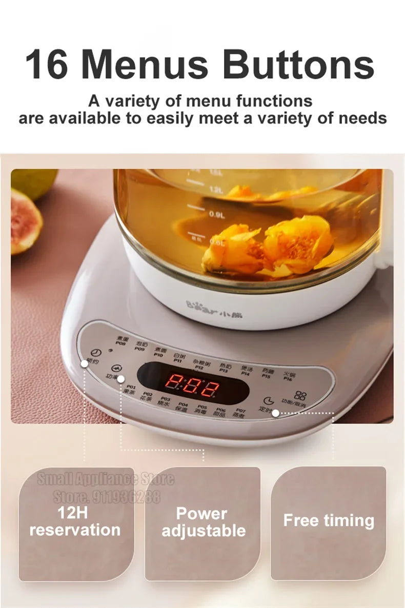 Bear Electric Kettle Multifunction Health Pot 1.5L Desert Flower Tea Stew Soup Porridge Cooker 24H Reservation For Kitchen