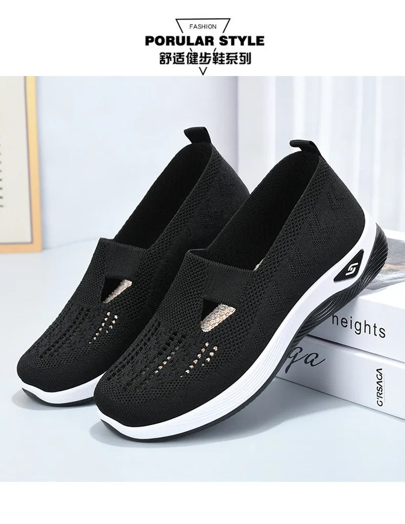 Women's shoes, breathable and comfortable in spring and summer, single shoes for mothers, soft soles, casual blue mesh shoes