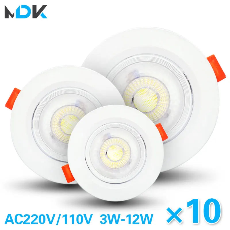 10pcs LED downlight 5W 7W 9W 12W Angle adjustable ceiling light spotlights 3W rotating AC220V 110V indoor lighting