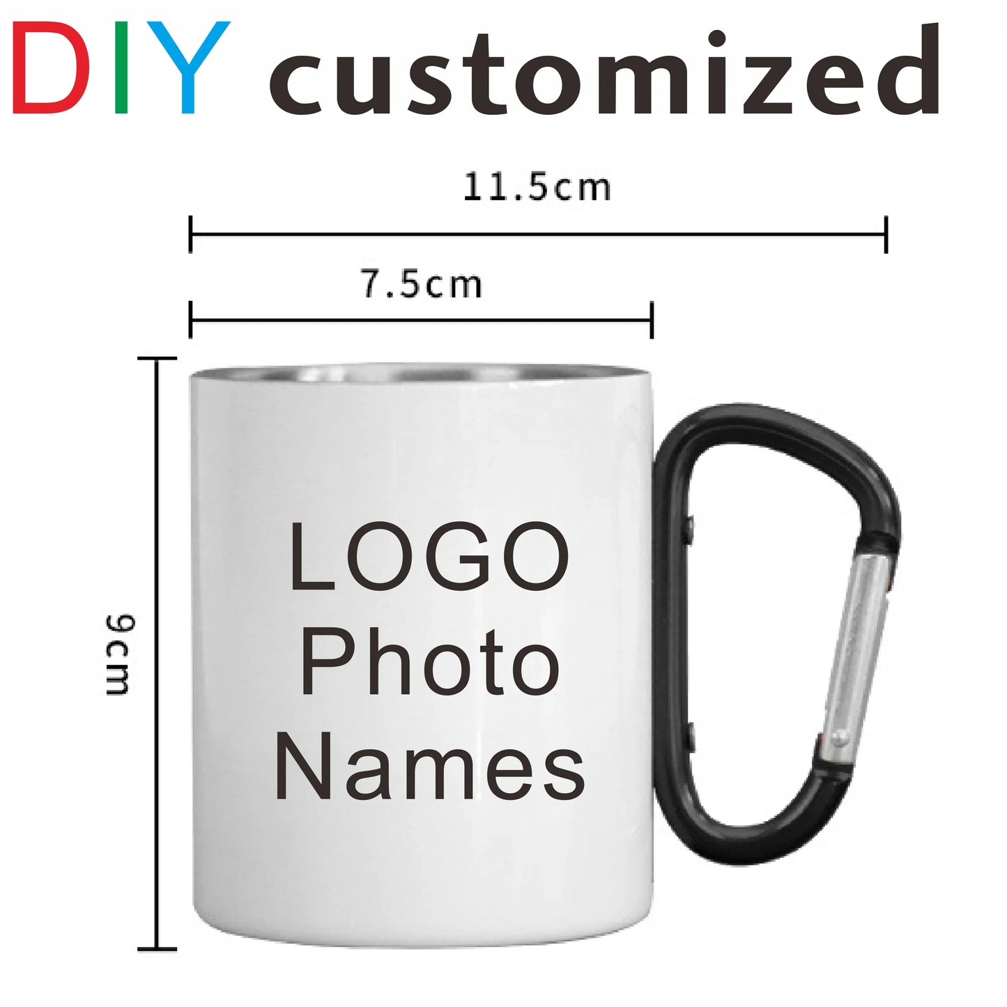 DIY Carabiner Cup with Cap Cover Lid Option 300ML Customized Logo Photo Stainless Steel Mug Hiker Outdoor Camp Travel Portable