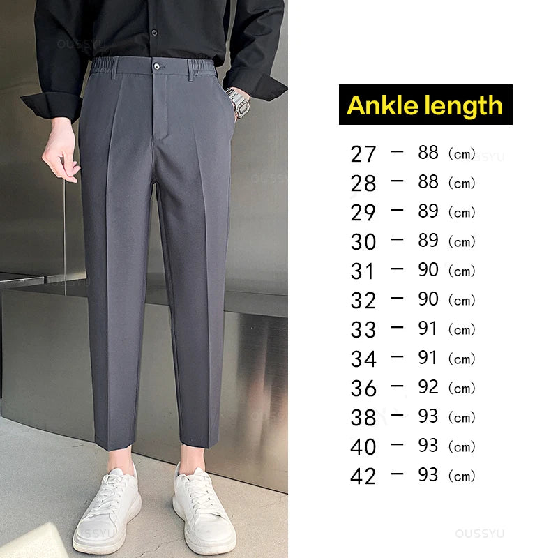 Spring Summer Suit Pants Men Stretch Business Elastic Waist Slim Ankle Length Pant Korean Trousers Male Large Size 40 42