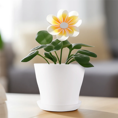 Plastic Plant Flower Pot Planter With Saucer Tray Round Gloss Home Garden Decor, White Upper Caliber -, 14cm / 5.51"