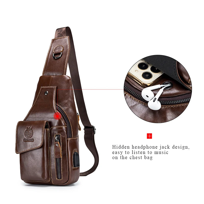 SCHLATUM Genuine Leather Chest Bag Men Fashion Style Casual Straddle Bag Business Large Capacity Multifunctional Shoulder Bag