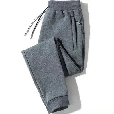 Fleece-Lined Men's Sweatpants Winter Loose-Fit Plus Size Thickened Casual Pants Zip-Up Straight-Leg Trousers Spring Autumn