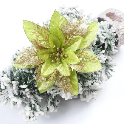 5PC Artificial Flowers Christmas Floral with Clips Xmas Tree Hanging Ornaments Fake Flower for New Year Party Decor Gifts