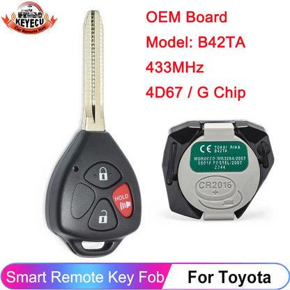 KEYECU 3 Buttons B42TA 433MHz 4D67/G Chip For Toyota Hilux Vigo 4Runner Fortuner 2003 2004 2005 2006 2007-2011 Head Key Remote