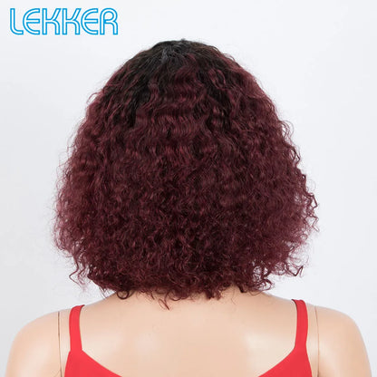 Lekker Colored Short Pixie Afro Kinky Curly Bob 100% Human Hair Wigs With Bangs For Women Brazilian Remy Hair Ombre Brown Wigs