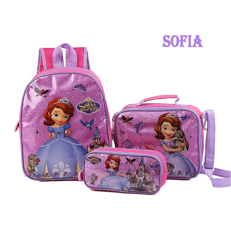 Disney Cartoon Princess Elsa Schoolbag Cute Large-capacity 3-piece Set of Children's Girls Boy Backpack Children's Schoolbag