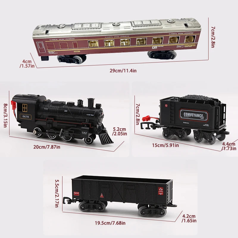 Classical Battery Operate Electric Railway Train Steam Locomotive Set Adding Water to Smoke Train Toys with Light&Sound   ﻿