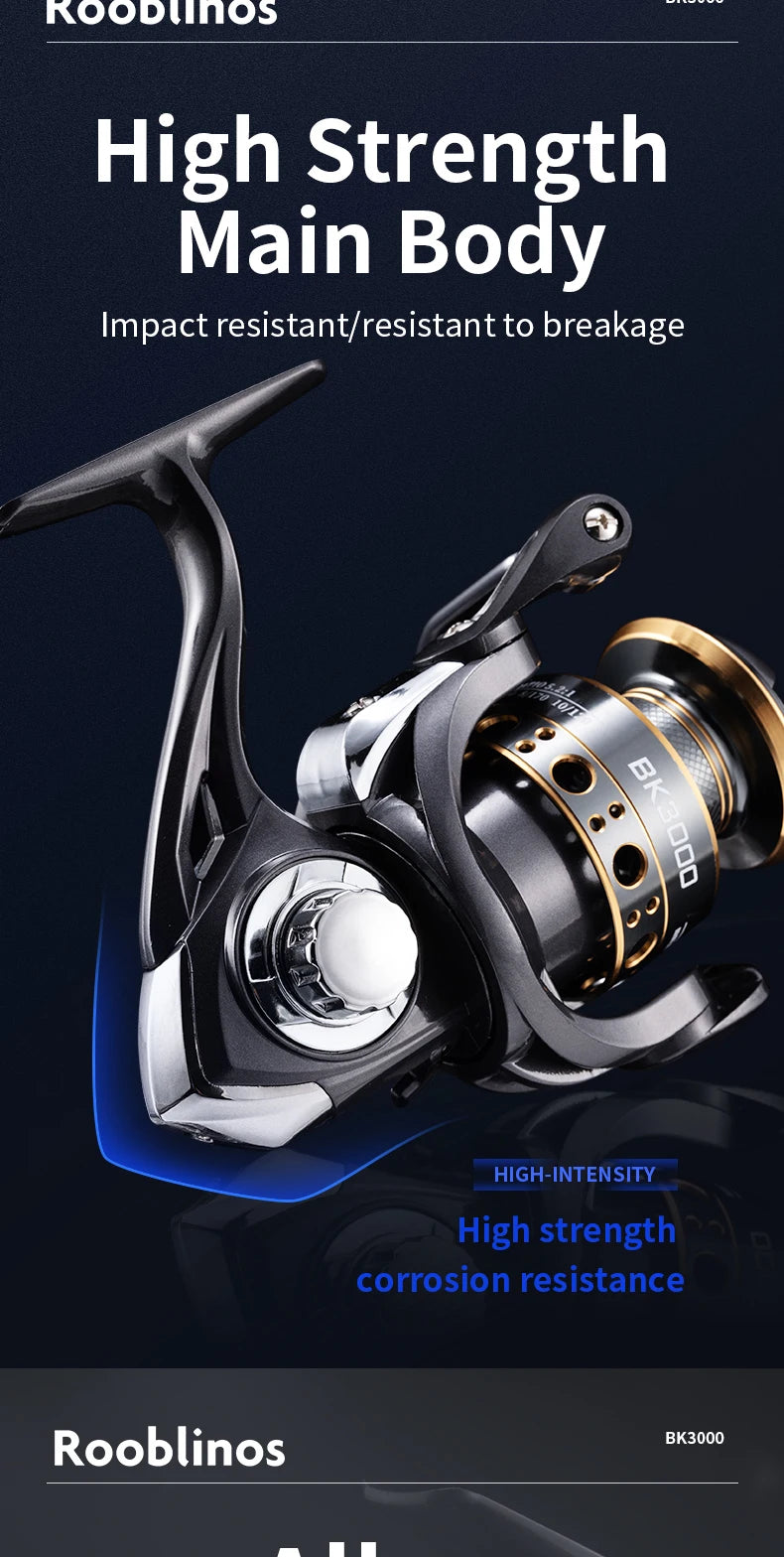 Rooblinos BK 2000-7000 Spining Reels Saltwater Freshwater Fishing Reel Ultralight Metal Frame Smooth And Tough High Speed Reels