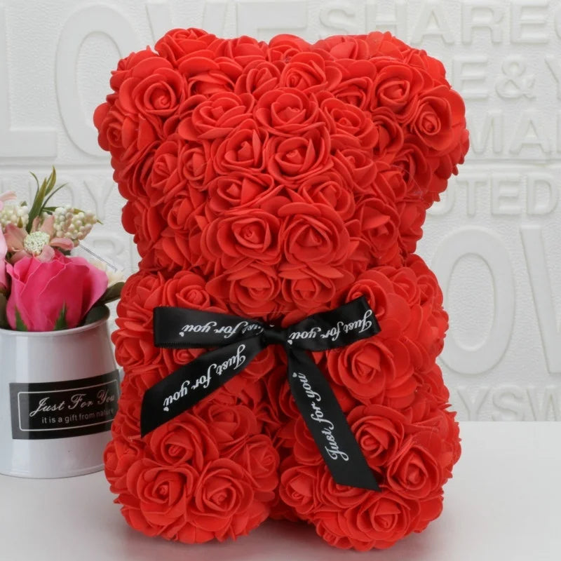 Romantic Valentine's DayCreative Eternal Flower Rose Bear Christmas Gift Rose Bear Hug Bear Wedding  Flower Decoration Gift