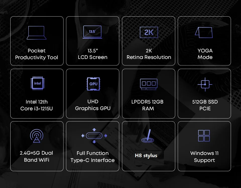 CHUWI FreeBook Laptop i3-1215U / N100 Processor 13.5" IPS Screen 2 In 1 Laptop Tablet PC 12GB RAM 512GB SSD Support Stylus