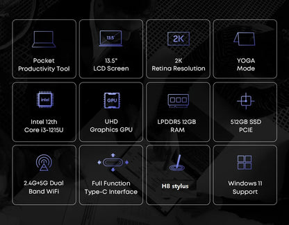 CHUWI FreeBook Laptop i3-1215U / N100 Processor 13.5" IPS Screen 2 In 1 Laptop Tablet PC 12GB RAM 512GB SSD Support Stylus