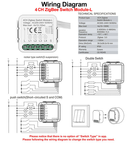 GIRIER Tuya ZigBee 3.0 Smart Switch Module No Neutral Wire Required Smart Home DIY Light Breaker Works with Alexa Google Home