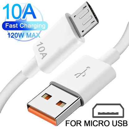 120W 10A Fast Charging Micro USB Android Charger Data Cord For Samsung Huawei Xiaomi Tablet Camera Monitor USB Charge Cables