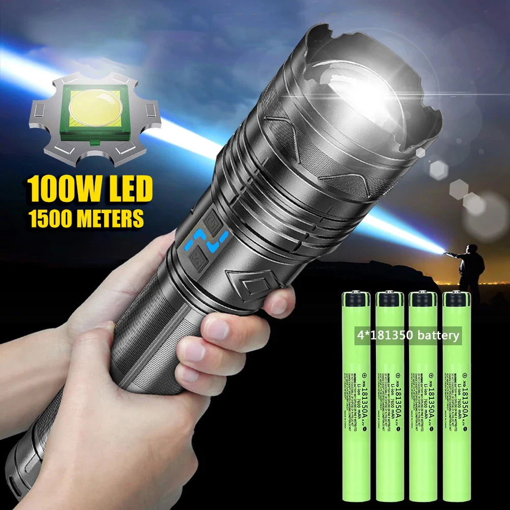 Most Powerful GT60 LED Flashlight Long-range Lighting Long Endurance Powerful Torch Type-C Charging Tactical Camping Lantern