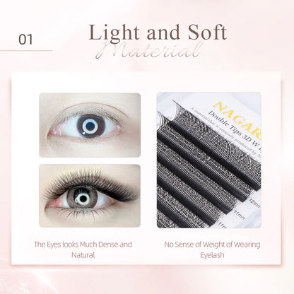 NAGARAKU 3D WW Automatic Flowering Double Tips 3DW Shape Premade Fans  Eyelash Extensions Individual Lashes Full Dense