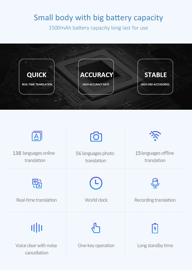 Portable T16 Instant Intelligent Voice Translation Recording 138 Language Real Time Smart Offline Translation Machine
