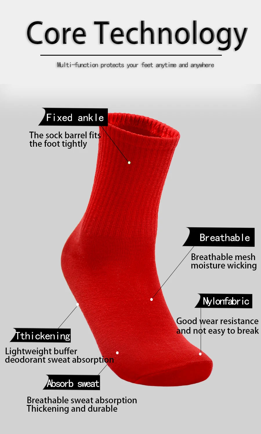 1/3 Red Christmas Socks Breathable FloorSocks  Men Women Yoga Socks Sports Socks Soft Wear-Resistant