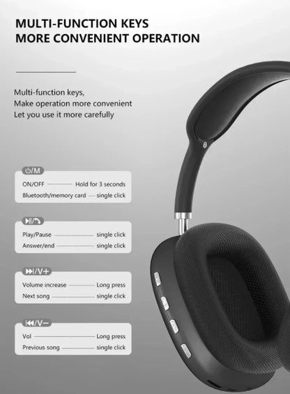 P9 Headphones Bluetooth Wireless Headsets Over-Ear Noise Cancelling Earpieces Stereo Sound Sports Music Gaming Earphones