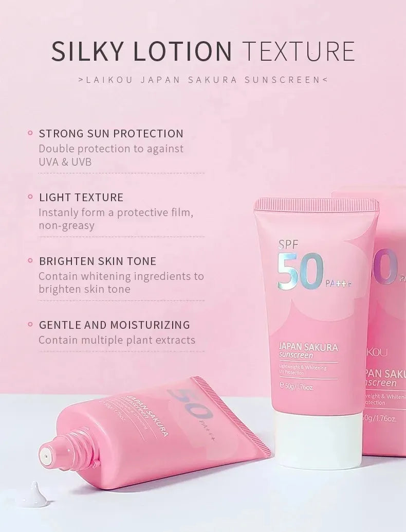 Laikou Sakura Moisturizer Sunscreen Cream Protector Facial Sun Block Spf50 Gel Isolation Lotion Face Suncream