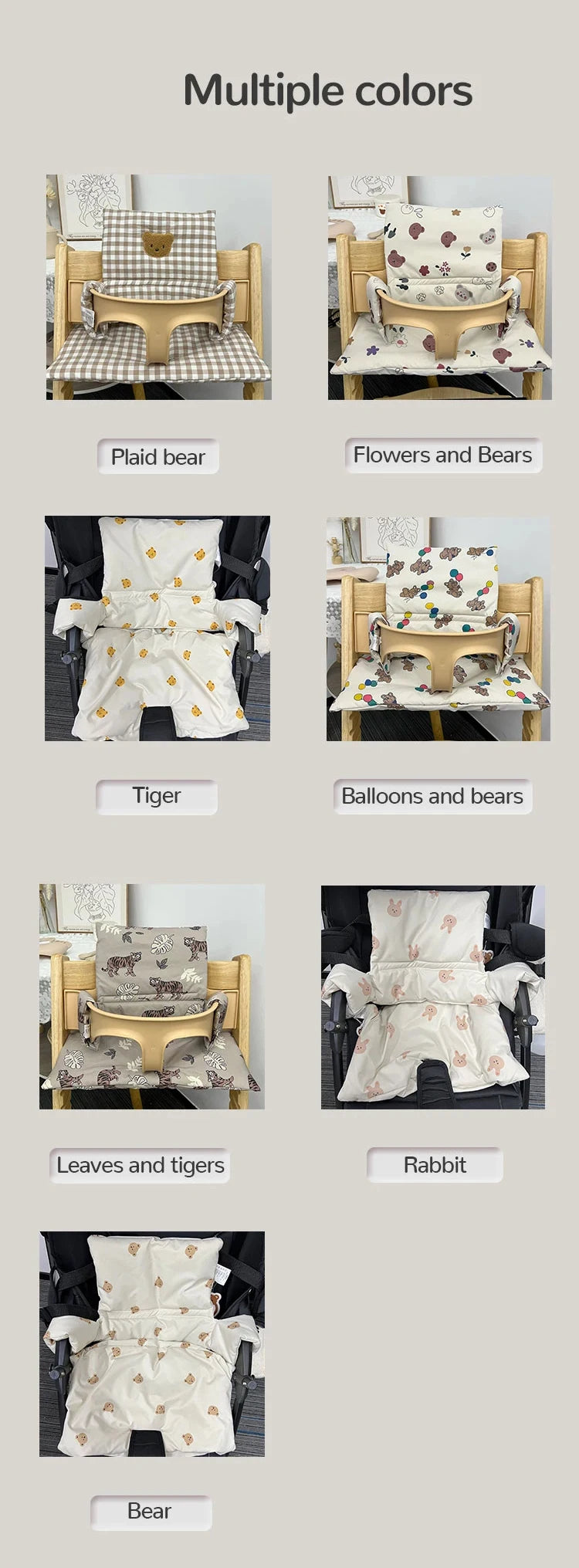 Cartoon Baby High Chair Cushion Bear Tiger Baby Back Cushion Chair Cushion Dining Chair Accessories Eating Cushion