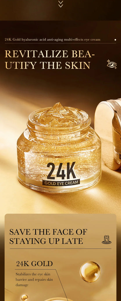 24k Gold Hyaluronic Acid Eye Cream Anti Dark Circles Eye Bags Firming Moisturizing Eyes Skin Care Prodcuts