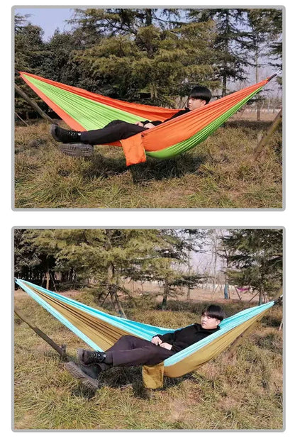 Single Person Portable Outdoor Camping Hammock With Nylon Color Matching Hammock High Strength Parachute Fabric Hanging Bed