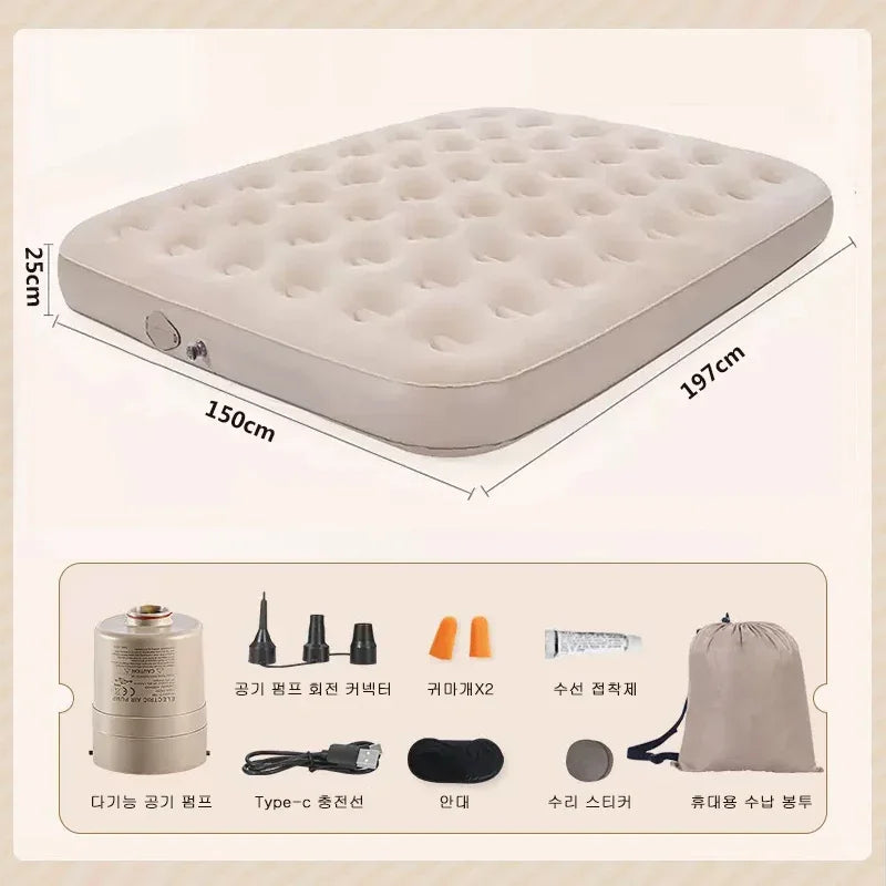 Interior air mattress glamping mats PVC inflatable sleeping mattress luxury 2 person camping bed mat built-in pump thicken mat