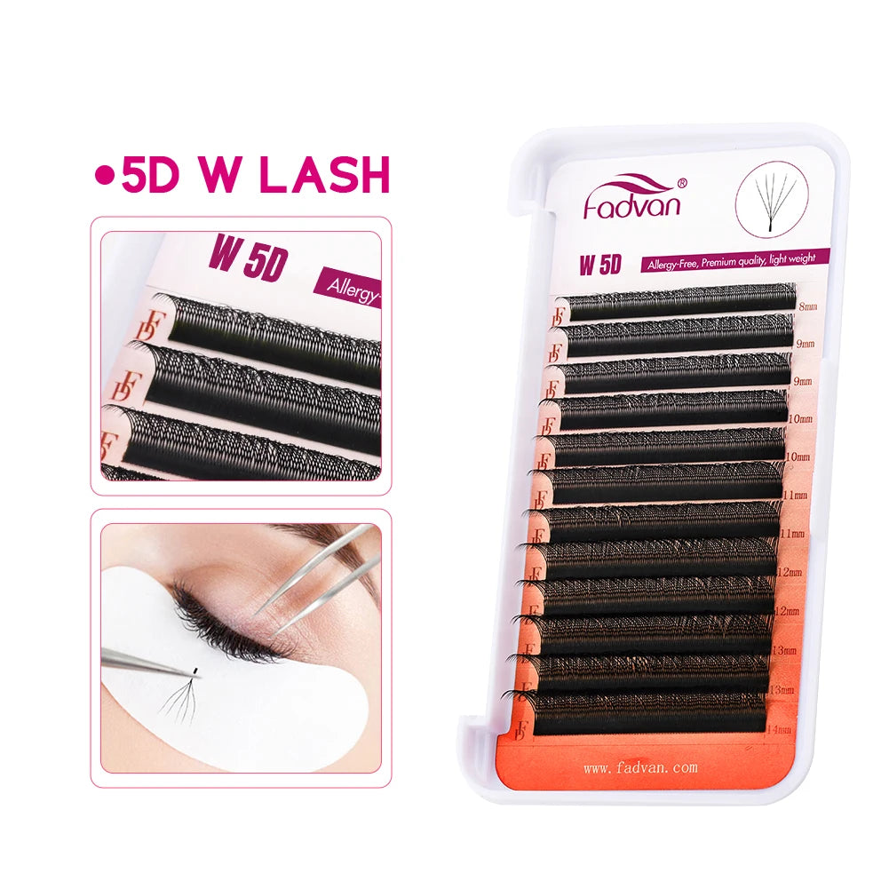 FADVAN 5D W Shape Eyelashes Extension 0.07 D Curl Natural Faux Mink Lashes Soft Professional Premade Volume Fan Eyelashes