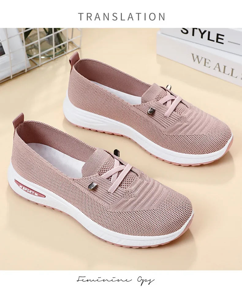 2024 Women's Casual Shoes Fashion Breathable Walking Flat Bottom Sports Shoes Women's Fitness Large Pink Women's Shoes 36-43