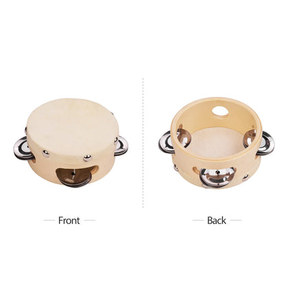 8 Inch Hand Tambourine with Metal Single Row Jingles Sheepskin Drum Skin Wooden Tambourines Entertainment Musical Timbrel