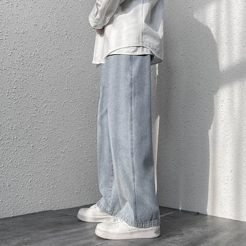 Retro Men Jeans Wide Leg Pants Baggy Fashion Loose Straight Long Pants Washed Denim Blend Wide Leg Jeans