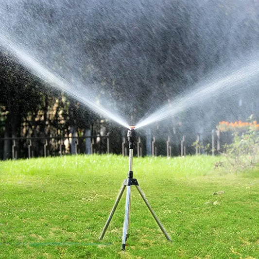 360-Degree Garden Automatic Rotating Sprinkler Stainless Steel Tripod Set Irrigation Stand Water Jet Garden Lawn Sprinkler Tool