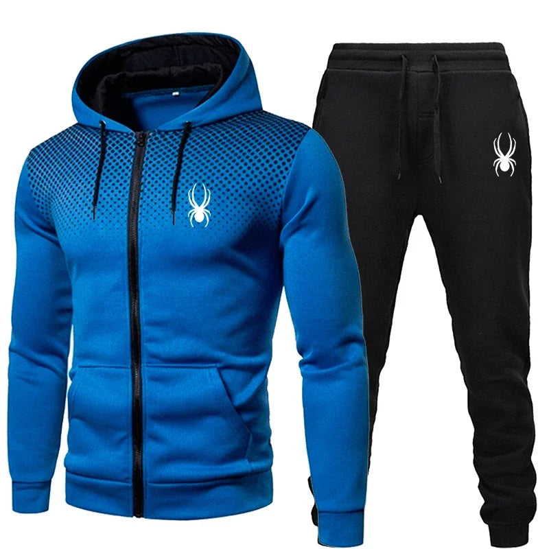 Two piece men's sports suit, jogging suit, sports suit, hooded sweatshirt, zipper sweatshirt+sports pants, autumn and winter men