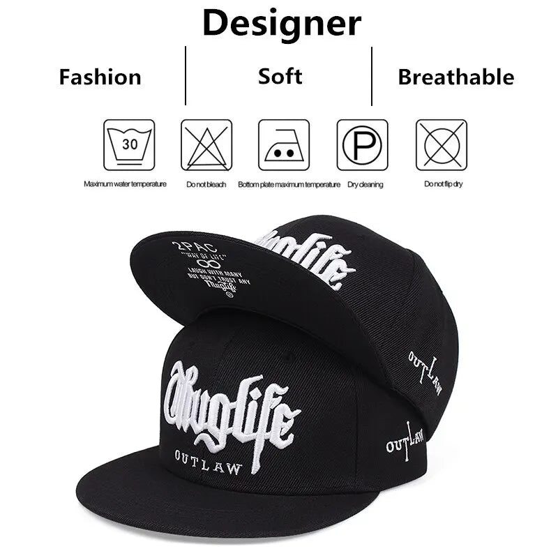 1 Pcs Fashion Fastball CAP Thuglife Embroidery Hiphop Baseball Cap Snapback Hat Adult Outdoor Casual Sun Casual Bone Adjustable