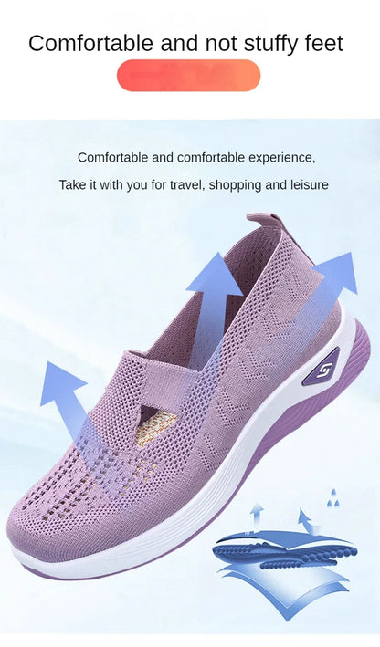 Women's shoes, breathable and comfortable in spring and summer, single shoes for mothers, soft soles, casual blue mesh shoes