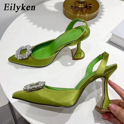 Eilyken Autumn Design Silk Women Pumps Crystal Strange Style High Heels Comfortable Party Wedding Bride Shoes