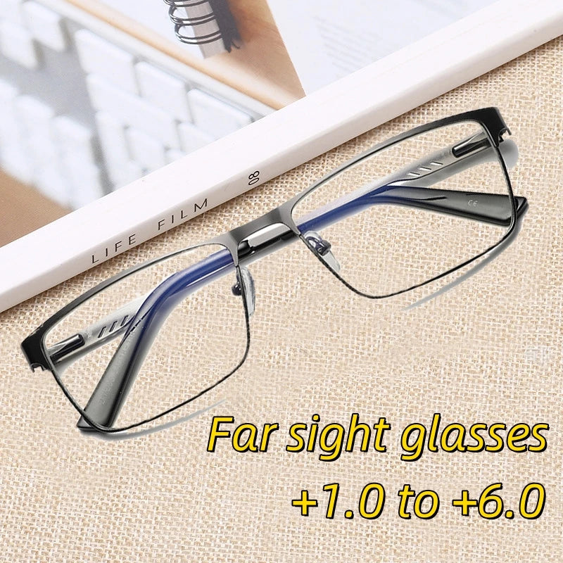 Leg Elderly Presbyopia Glasses Men Square Metal Large Frame Reading Spring Blue Light Blocking Eye Protection Eyeglasses