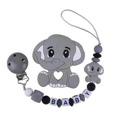 Baby Personalized Name Pacifier Clip Newborn Pacifiers Holder Custom Elephant Gum Nipple Chain Set Silicone Teething Toy Gift