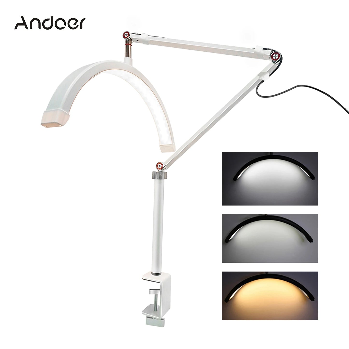 Andoer HD-M3X Desktop LED Video Light Half-moon Fill Light 3000K-6000K C-Clamp for Beauty Salon Makeup Live Streaming Bedside