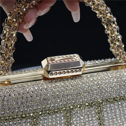 Popular In Nigeria Exquisite Evening Bags With Diamond Design Fashion Handle Clutch Rhinestone Embellished Long Chain Bag