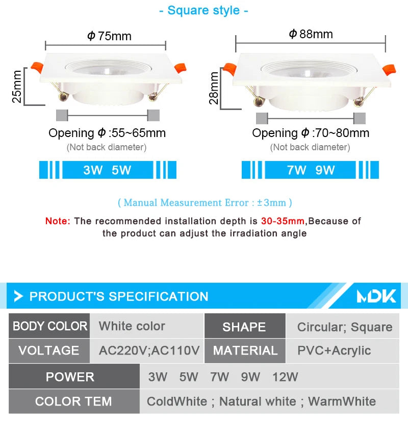 10pcs LED downlight 5W 7W 9W 12W Angle adjustable ceiling light spotlights 3W rotating AC220V 110V indoor lighting