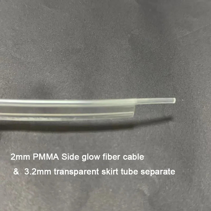 2mX  2mm Side Or Milky Glow Cable & 3.2mm skirt tube Separate 2 in 1 Plastic PMMA Fiber Optic Cable For Car Lighting